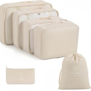 6Pcs set of Packing Cubes for Travel,carry on luggage storage bag,travel storage bag,luggage storage bag,various sizes of storage bags suitable for travel accessories luggage suitcase,Beige
